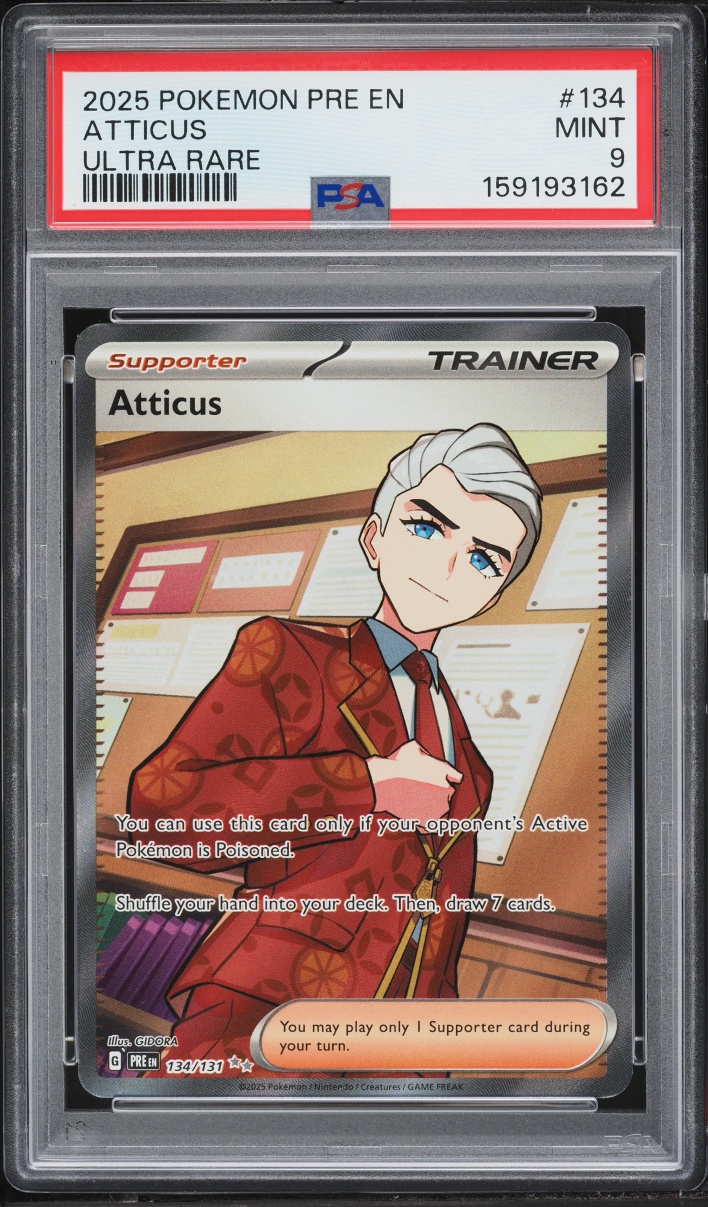 2025 Pokemon Scarlet & Violet Prismatic Evolutions Full Art Atticus #134 PSA 9 MINT