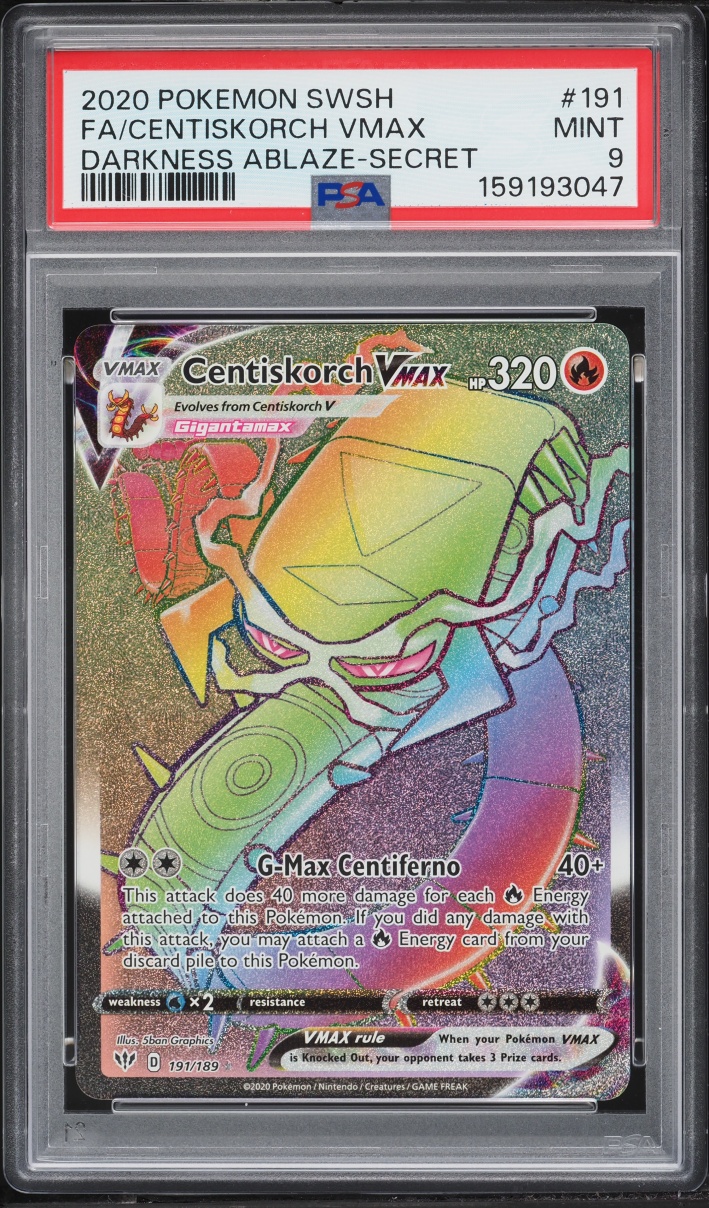 2020 Pokemon Sword & Shield Darkness Ablaze Rainbow Rare Centiskorch VMAX #191 PSA 9 MINT