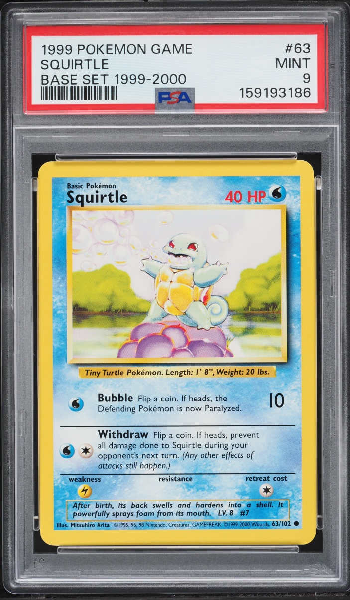 1999 Pokemon Base Set Squirtle #63 PSA 9 MINT