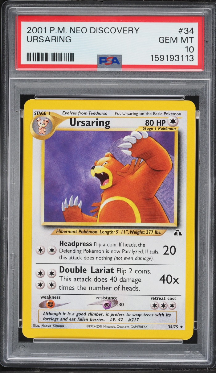 2001 Pokemon Neo Discovery Ursaring #34 PSA 10 GEM MINT