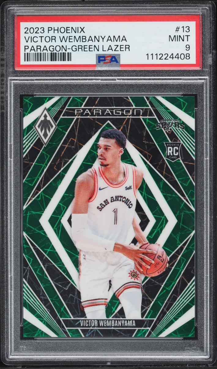 2023 Panini Phoenix Paragon Green Lazer Victor Wembanyama ROOKIE /175 #13 PSA 9 MINT