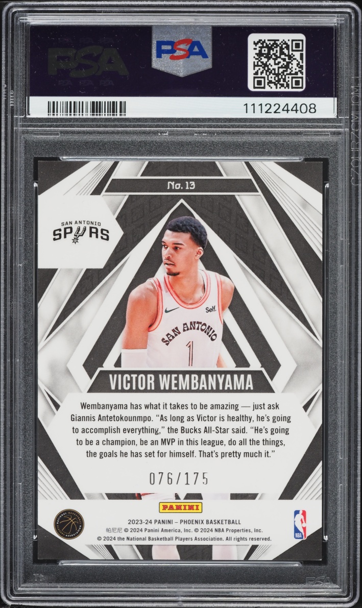 2023 Panini Phoenix Paragon Green Lazer Victor Wembanyama ROOKIE /175 #13 PSA 9 MINT