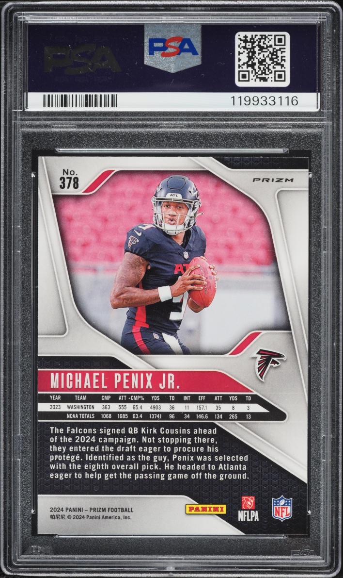 2024 Panini Prizm Black & White Checker Michael Penix Jr. ROOKIE #378 PSA 9 MINT
