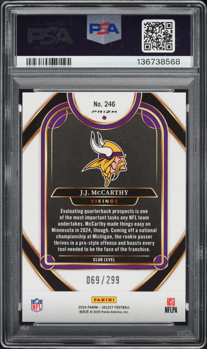 2024 Select Club Level Football Copper Shock J.J. McCarthy ROOKIE /299 #246 PSA 10 GEM MINT