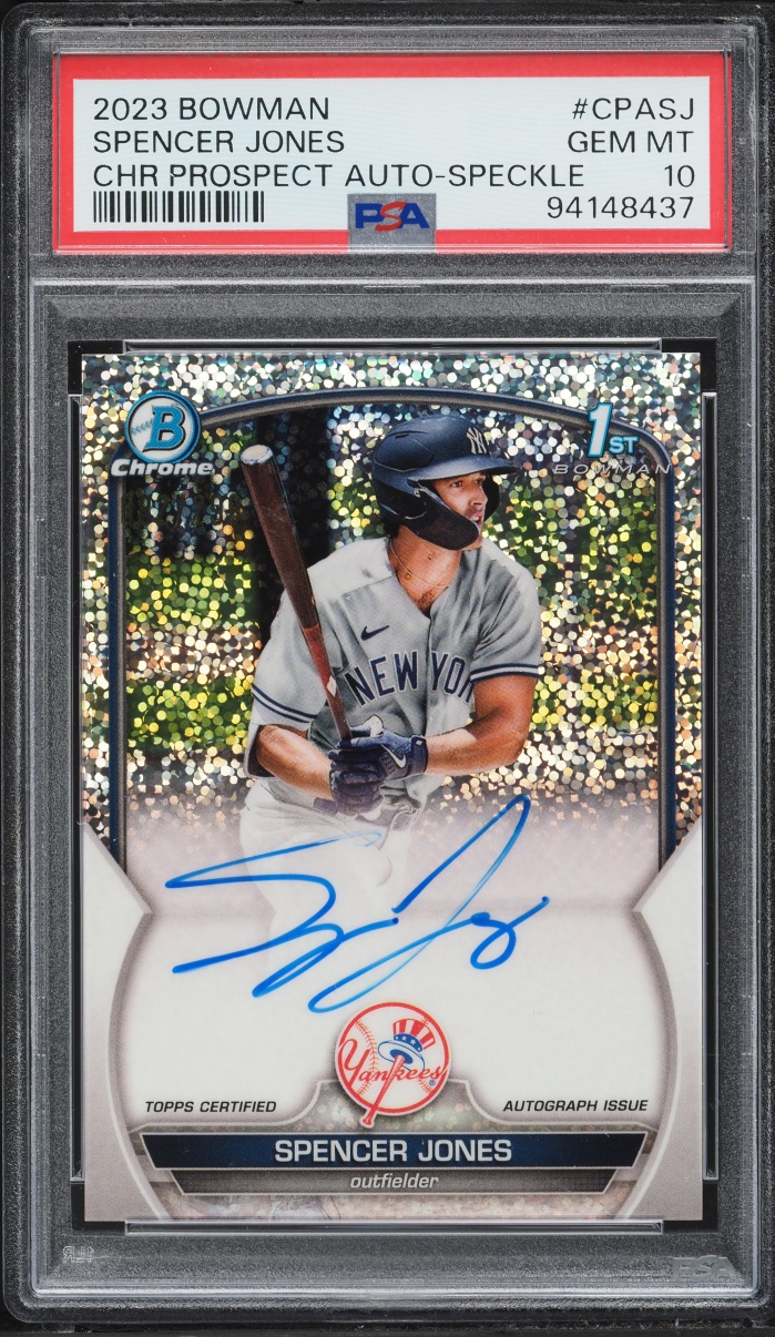 2023 Bowman Chrome Sterling Speckle Ref Spencer Jones PROSPECT AUTO /299 #PASJ PSA 10 GEM MINT