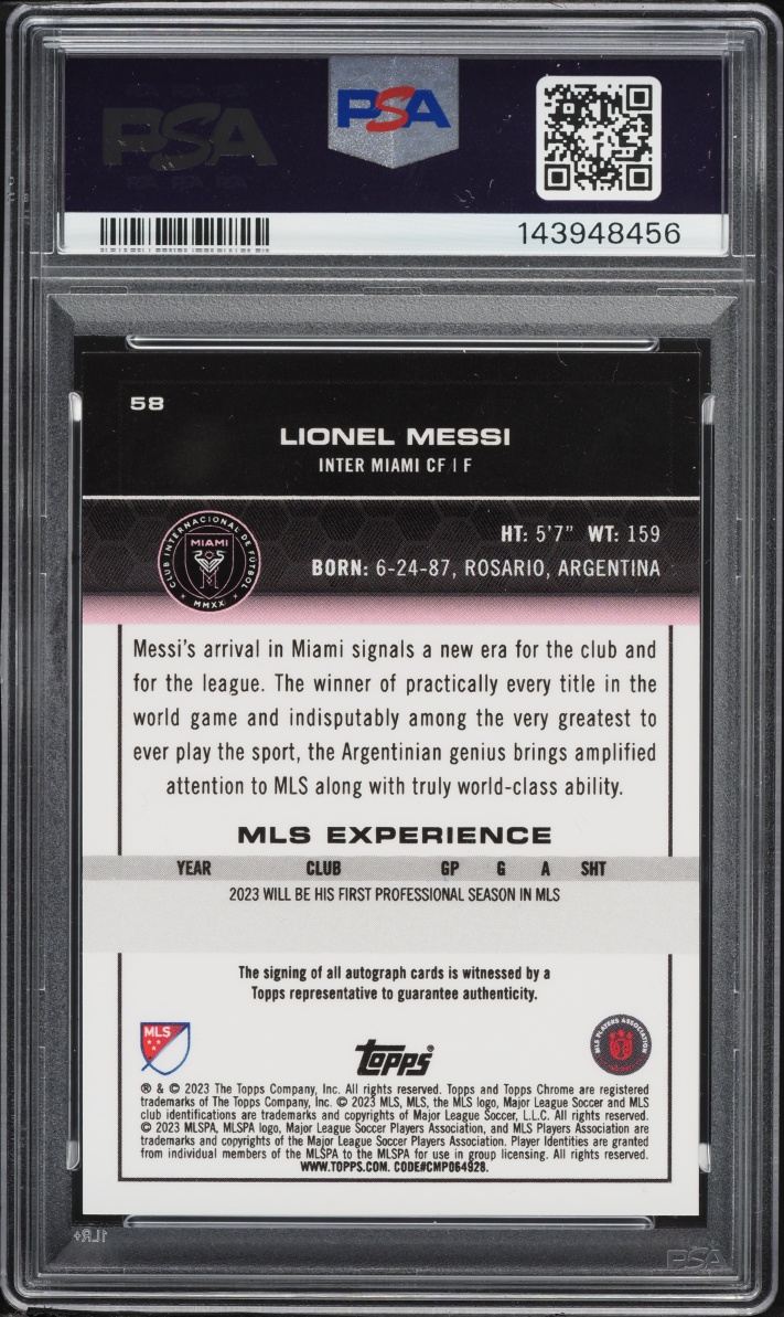 2023 Topps Chrome MLS Neon Green Refractor Lionel Messi AUTO /99 #58 PSA 10 GEM MINT