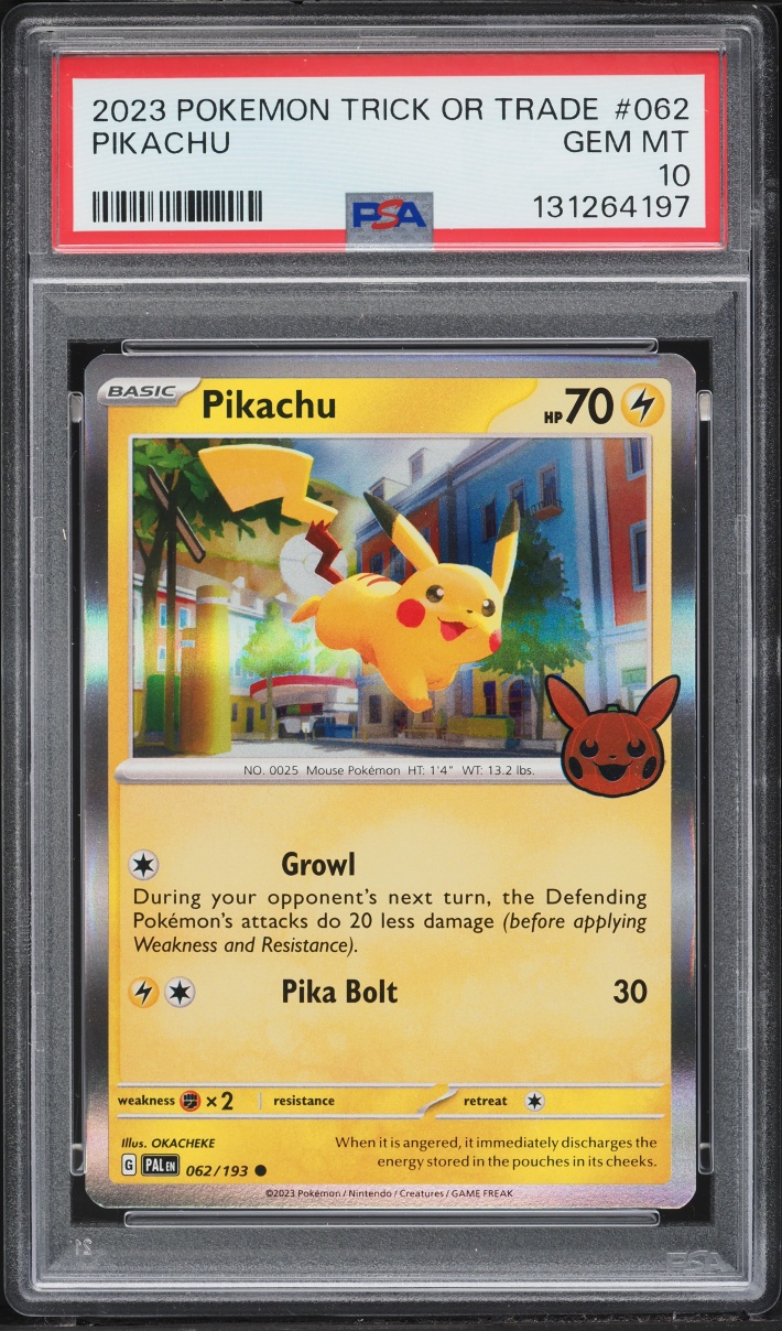 2023 Pokemon Scarlet & Violet Paldea Evolved Trick Or Trade Holo Pikachu #62 PSA 10 GEM MINT