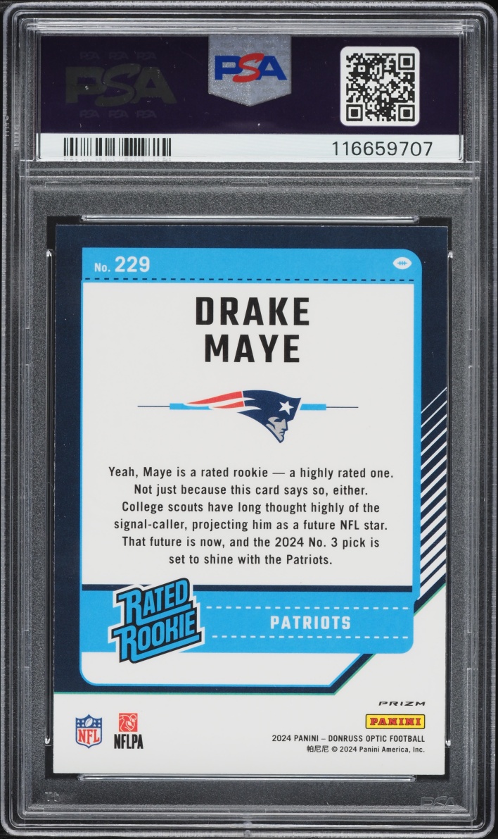 2024 Donruss Optic Purple Shock Drake Maye ROOKIE #229 PSA 9 MINT