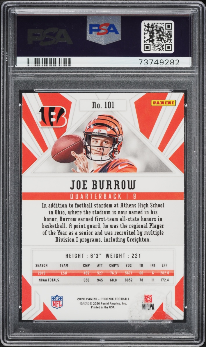 2020 Panini Phoenix Fire Burst Joe Burrow ROOKIE #101 PSA 9 MINT
