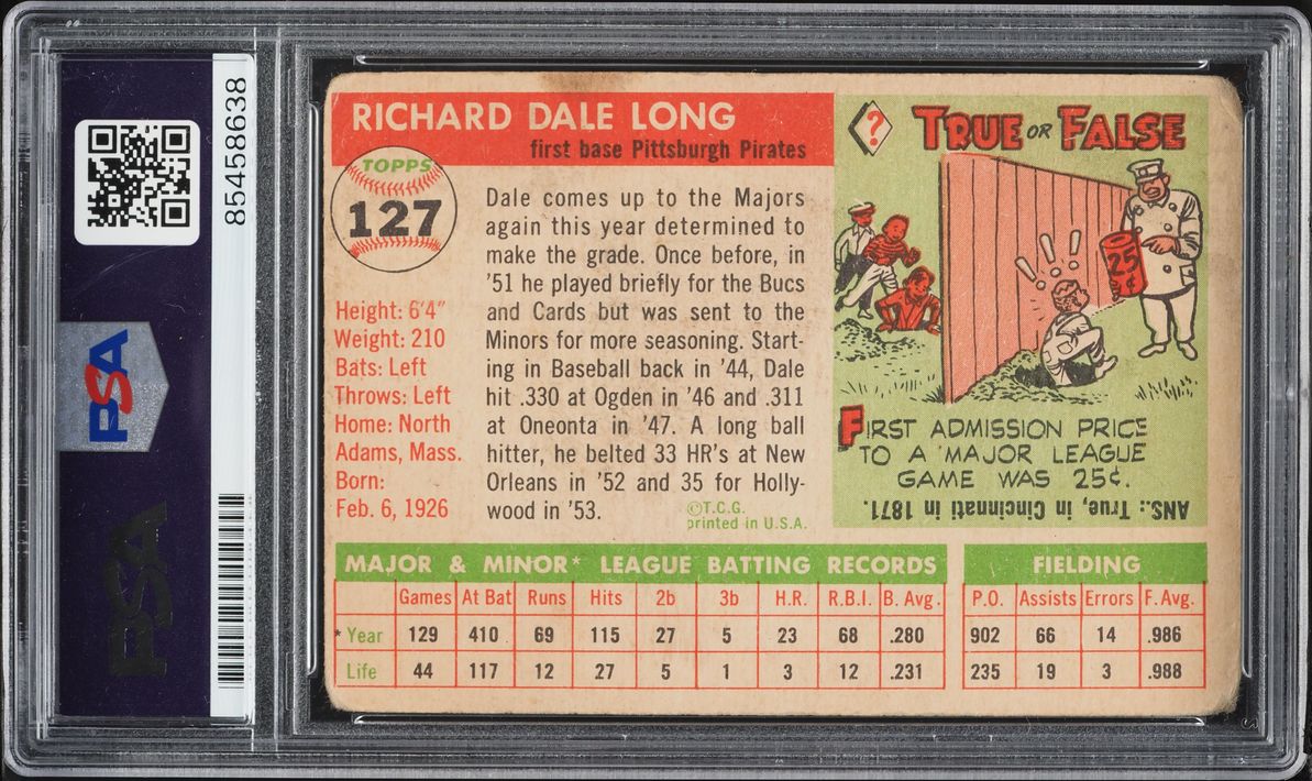 Dale Long Signed Autographed Trading Card AUTO PSA/DNA AUTH