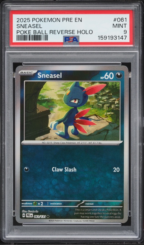 2025 Pokemon Scarlet & Violet Prismatic Evolutions Master Ball Holo Sneasel #61 PSA 9 MINT