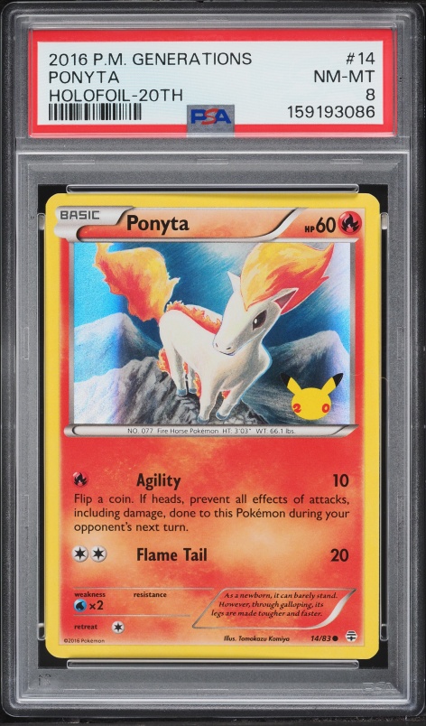 2016 Pokemon XY Generations 20th Anniversary Holo Ponyta #14 PSA 8 NM-MT