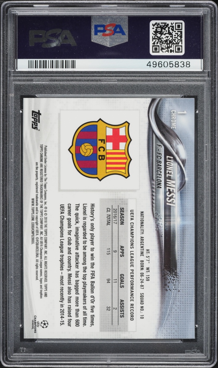 2017 Topps Chrome UEFA Champions League Lionel Messi #1 PSA 10 GEM MINT