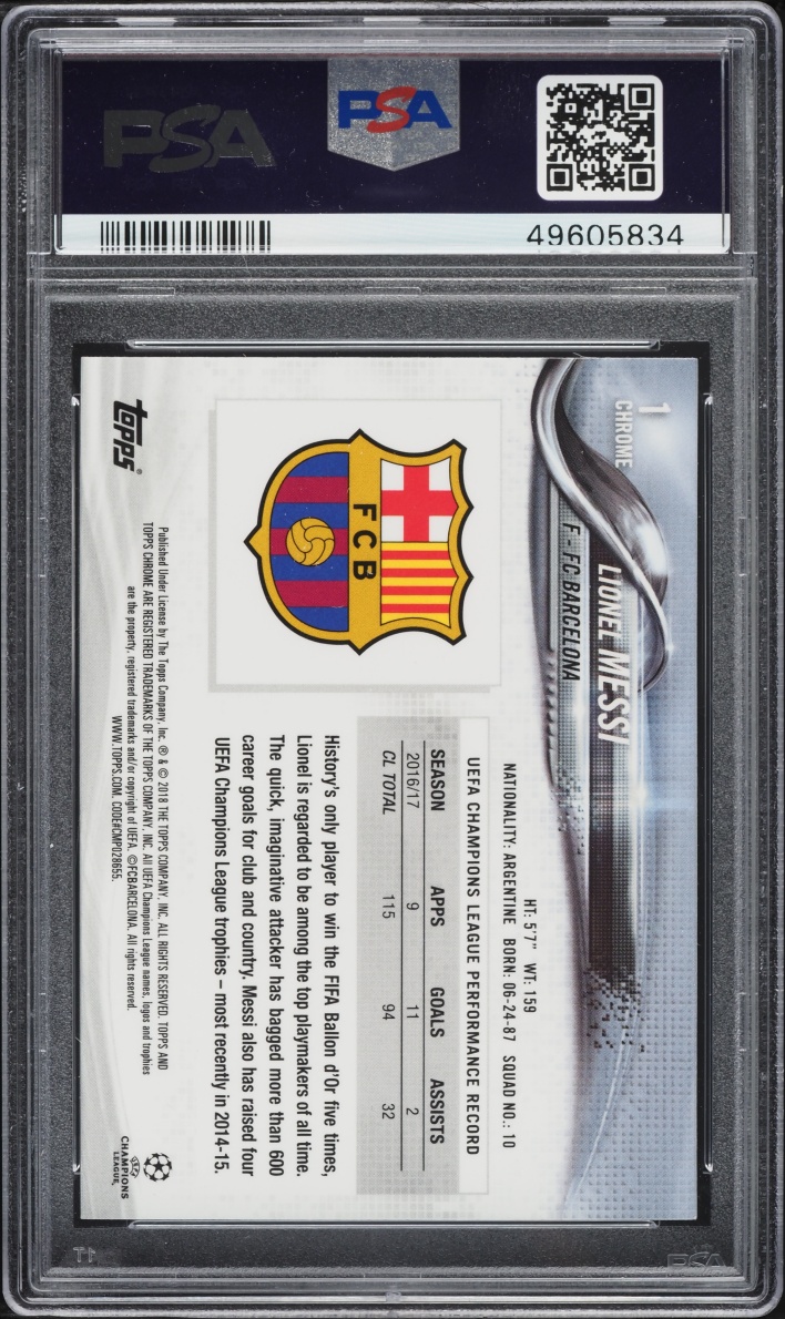 2017 Topps Chrome UEFA Champions League Lionel Messi #1 PSA 9 MINT