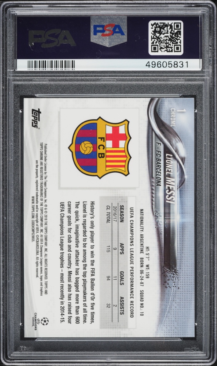 2017 Topps Chrome UEFA Champions League Lionel Messi #1 PSA 9 MINT