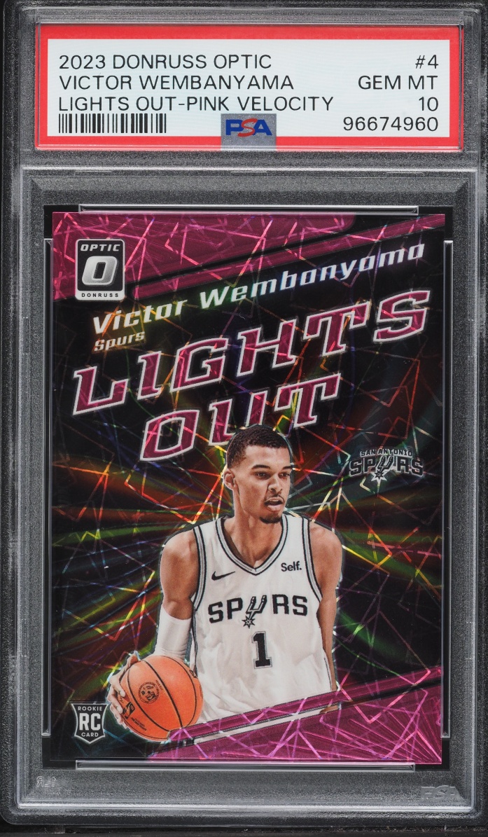 2023 Donruss Optic Lights Out Pink Velocity Prizm Victor Wembanyama ROOKIE /79 #4 PSA 10 GEM
