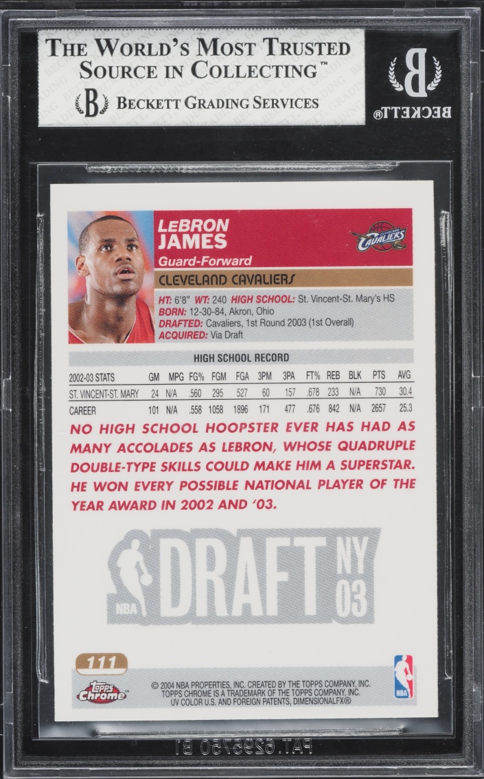 2003 Topps Chrome LeBron James ROOKIE #111 BGS 8 NM-MT