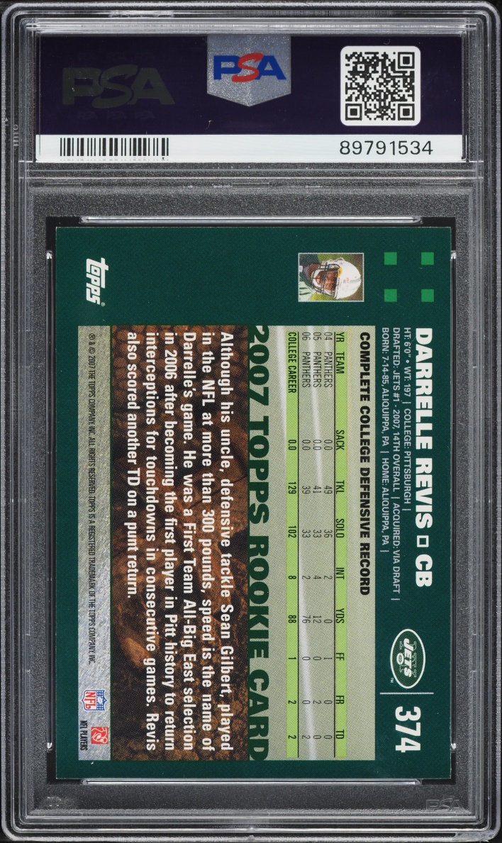 2007 Topps Darrelle Revis ROOKIE #374 PSA 9 MINT