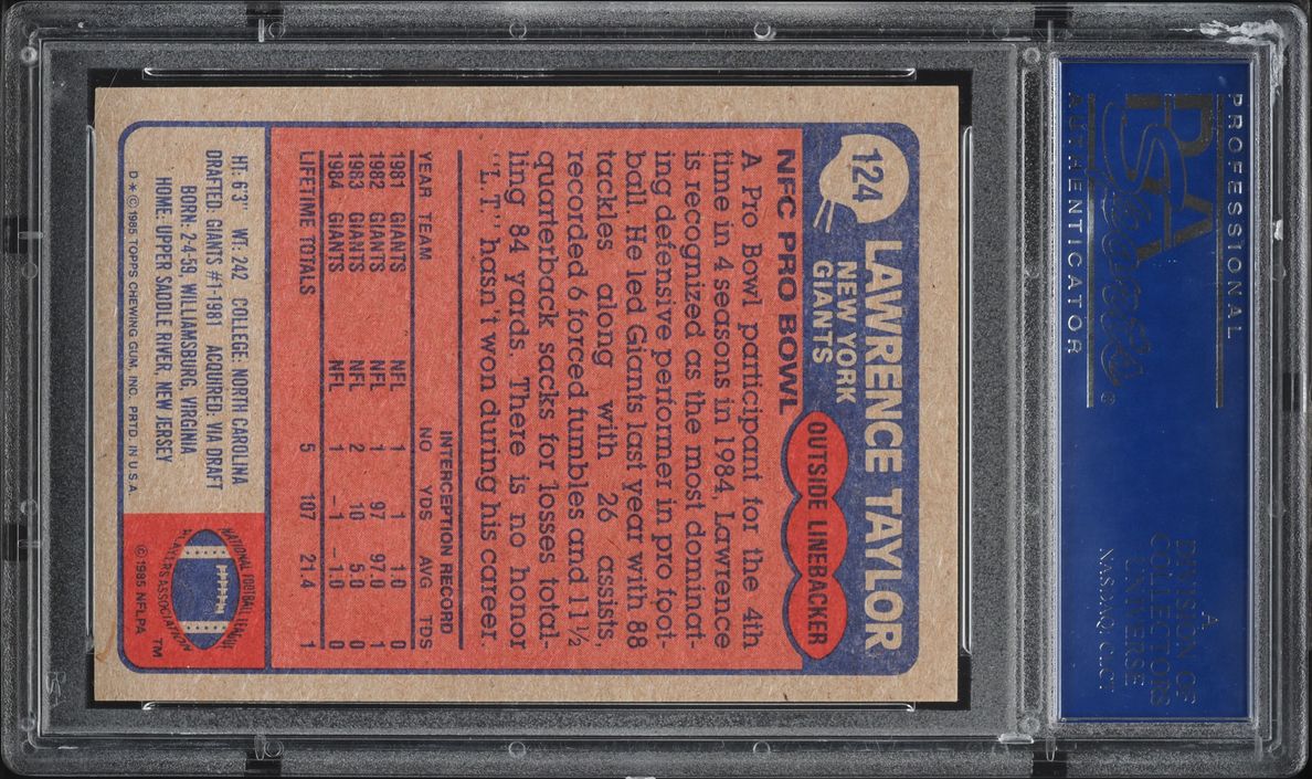 1985 Topps Football Lawrence Taylor ALL-PRO #124 PSA 7 NRMT