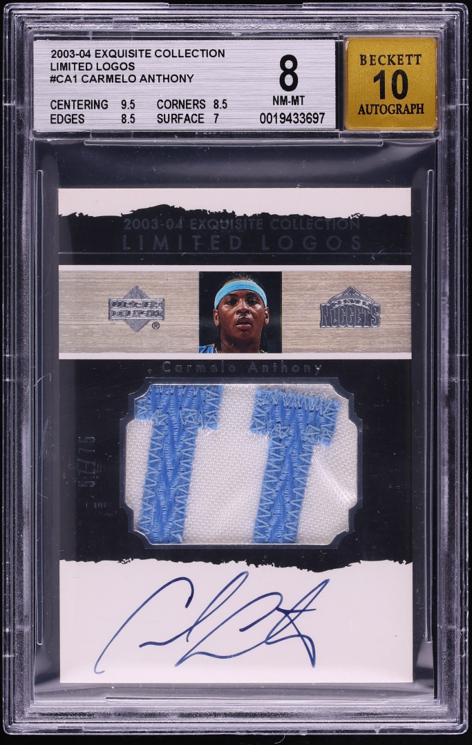 2003 Exquisite Limited Logos Carmelo Anthony PATCH AUTO /75 BGS 8 NM-MT