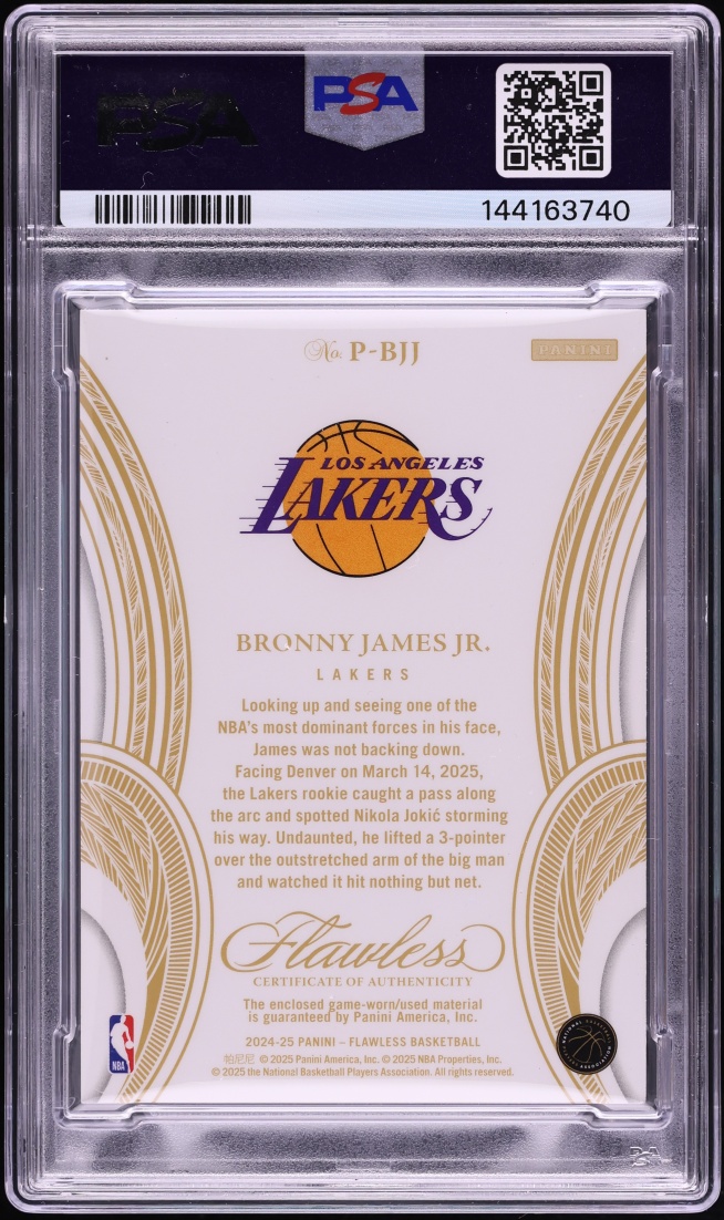 2024 Panini Flawless Platinum Bronny James Jr. ROOKIE PATCH 1/1 #P-BJJ PSA 8 NM-MT