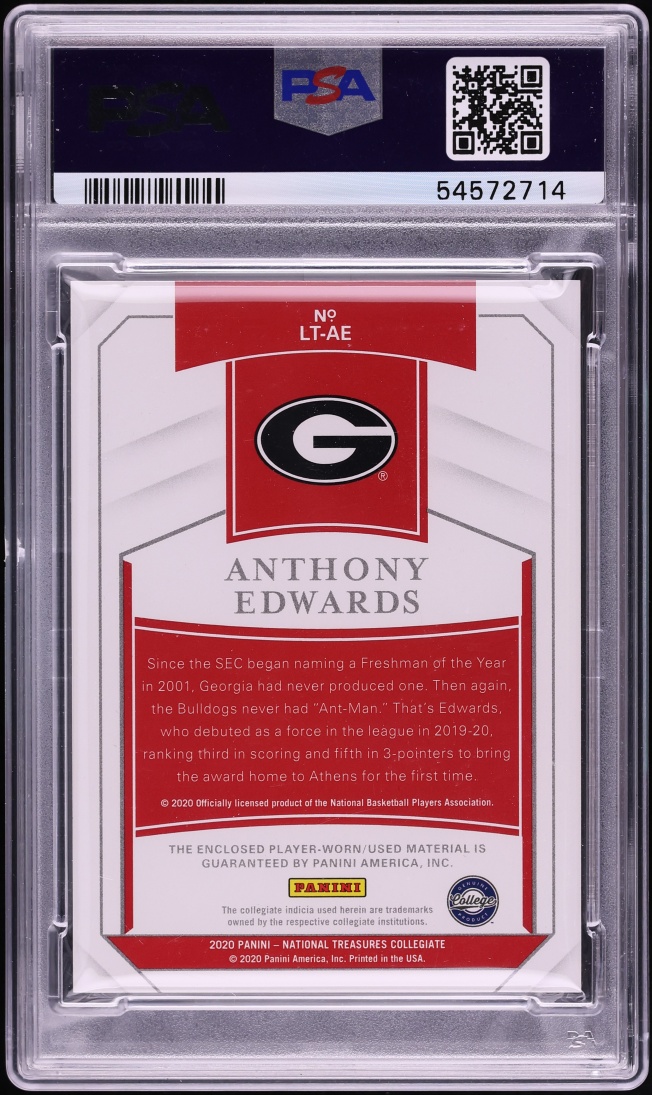 2020 National Treasures Collegiate Brand Logo Material Anthony Edwards PATCH #LTAE PSA 9 MINT