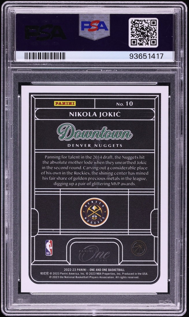 2022 Panini One And One Downtown Nikola Jokic #10 PSA 10 GEM MINT