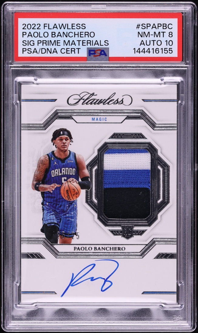 2022 Panini Flawless Signature Prime Materials Paolo Banchero ROOKIE PATCH AUTO DNA 10 PSA 8