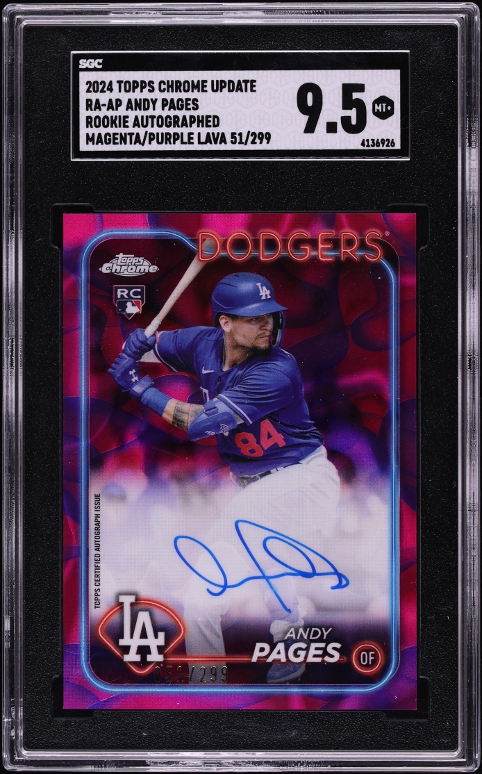 2024 Topps Chrome Update Magenta Purple Lava Lamp Andy Pages ROOKIE AUTO /299 #RA-AP SGC 9.5
