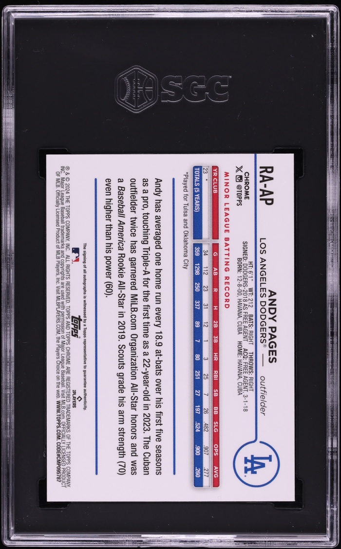 2024 Topps Chrome Update Magenta Purple Lava Lamp Andy Pages ROOKIE AUTO /299 #RA-AP SGC 9.5