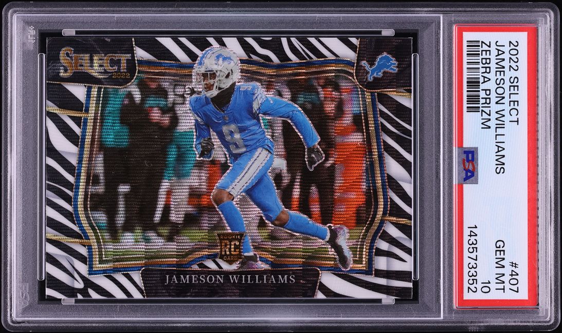 2022 Select Field Level Zebra Prizm Jameson Williams ROOKIE #407 PSA 10 GEM MINT