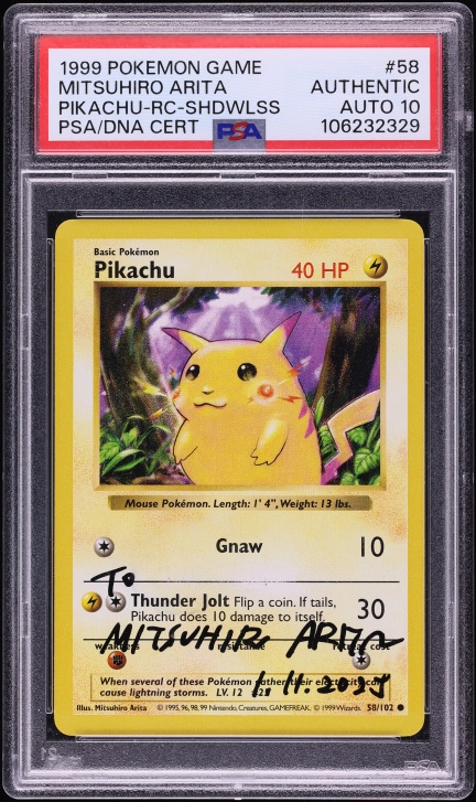 1999 Pokemon Base Set Shadowless Pikachu Mitsuhiro Arita AUTO DNA