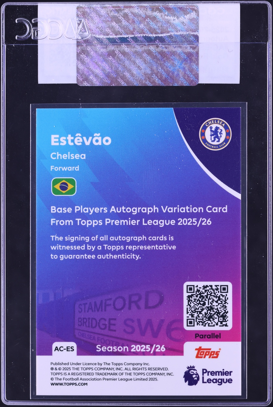 2025 Topps Premier League Gold Rainbow Foil Estevao ROOKIE AUTO /50 #AC-ES CGC AUTH