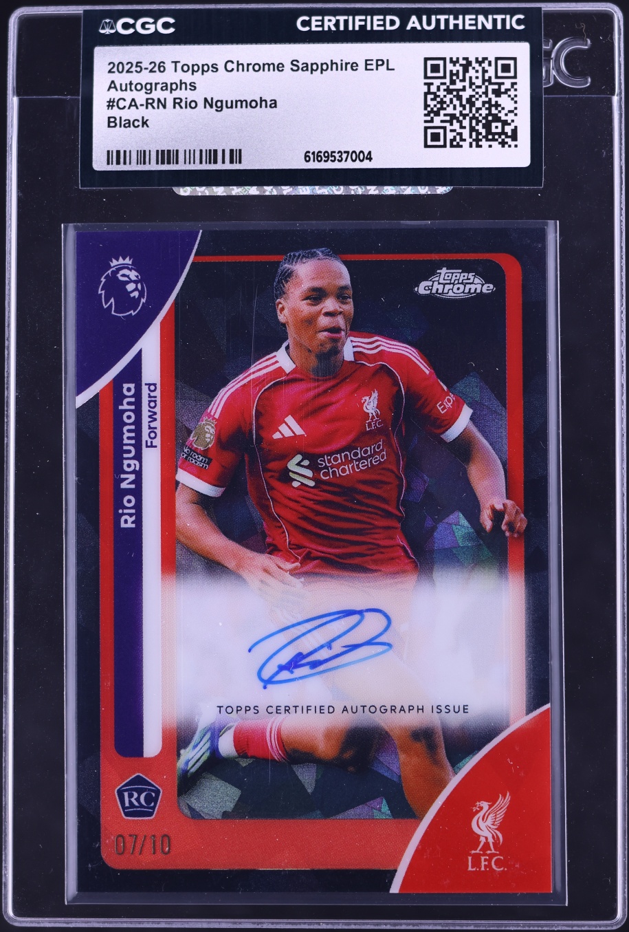 2025 Topps Chrome Premier League Sapphire Black Rio Ngumoha ROOKIE AUTO /10 #CA-RN CGC AUTH