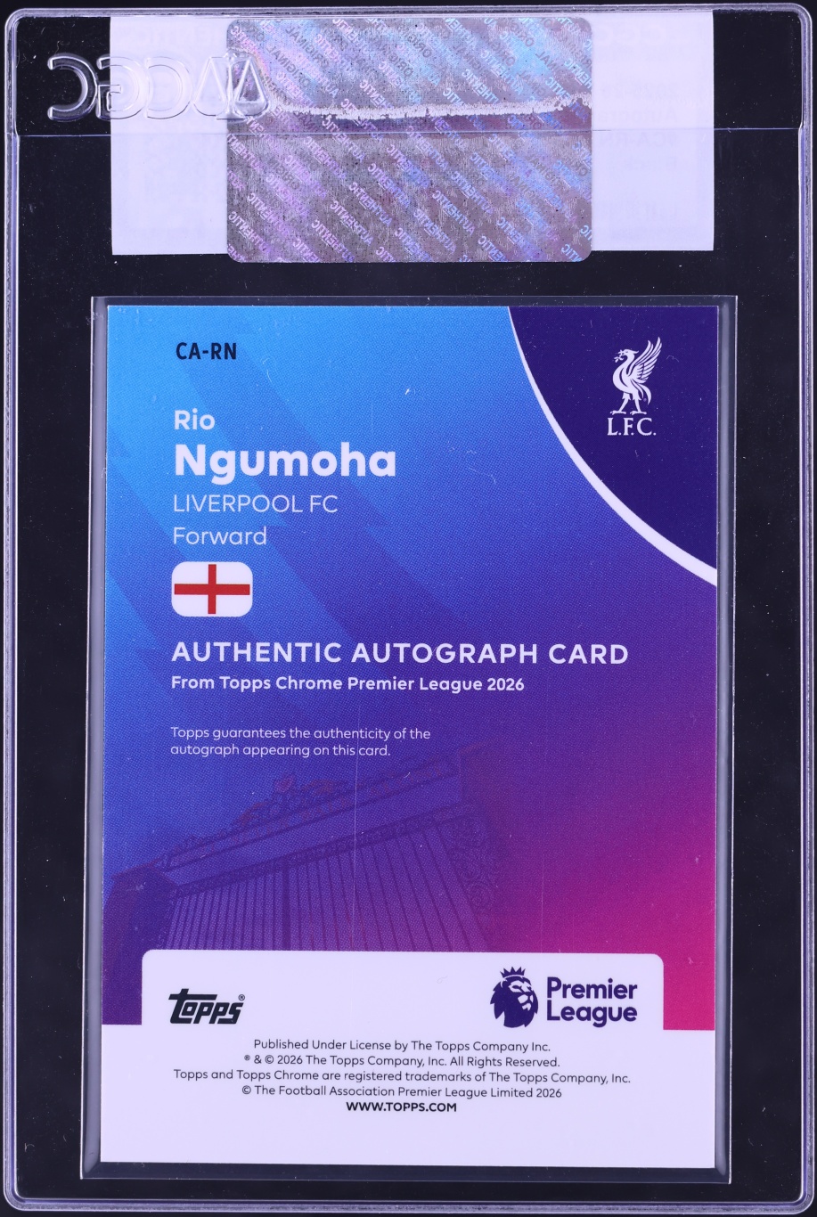 2025 Topps Chrome Premier League Sapphire Black Rio Ngumoha ROOKIE AUTO /10 #CA-RN CGC AUTH