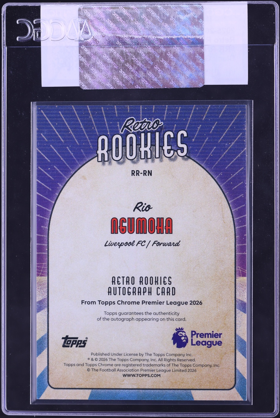 2025 Topps Chrome EPL Retro Black Geometric Refractor Rio Ngumoha ROOKIE AUTO /10 #RN CGC AUTH