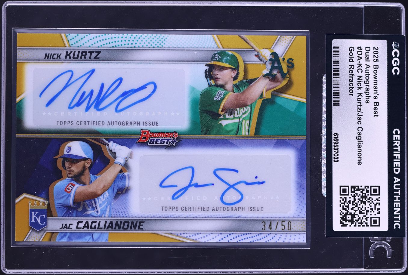 2025 Bowman's Best Dual Gold Refractor Nick Kurtz Jac Caglianone AUTO /50 #DA-KC CGC AUTH