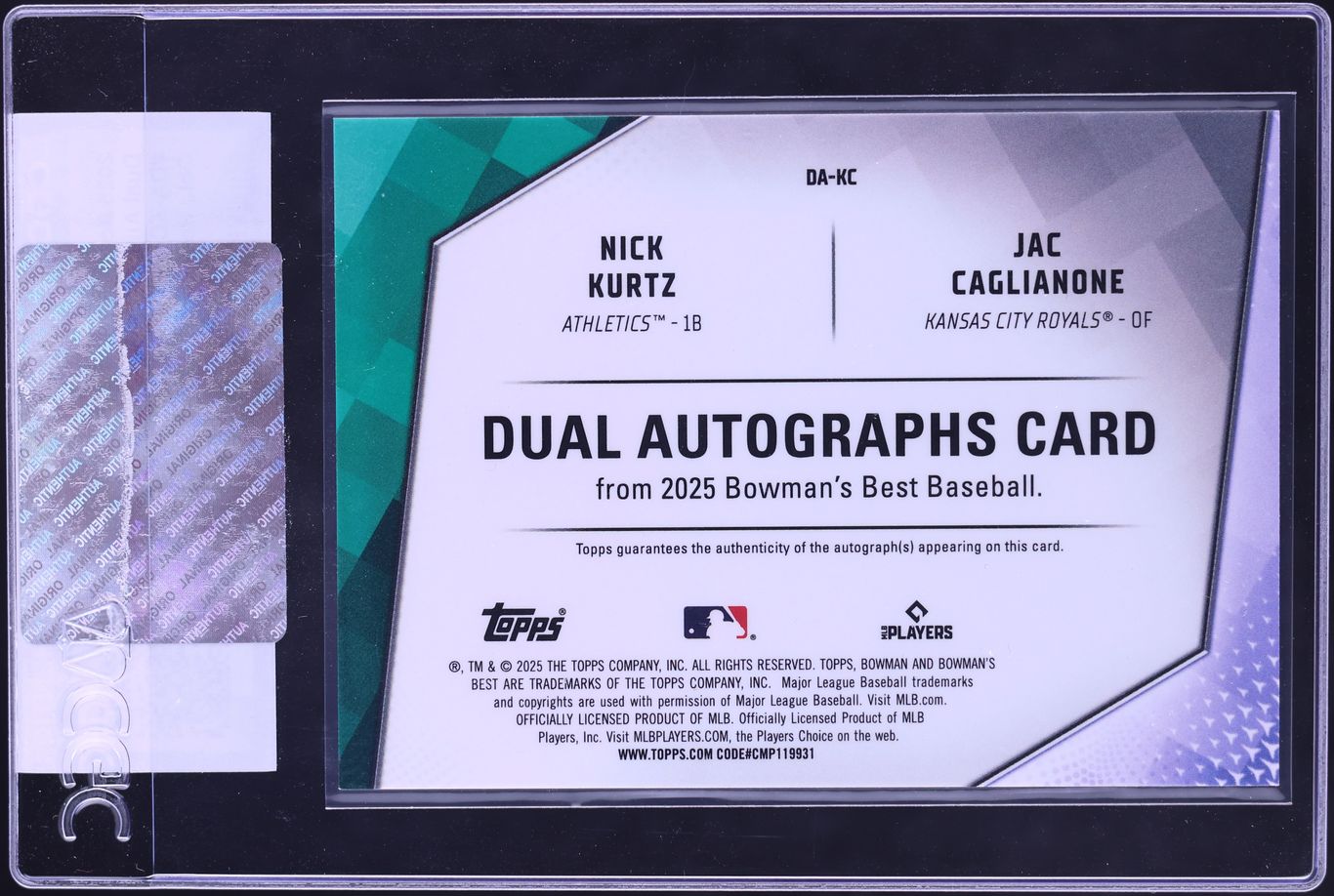 2025 Bowman's Best Dual Gold Refractor Nick Kurtz Jac Caglianone AUTO /50 #DA-KC CGC AUTH