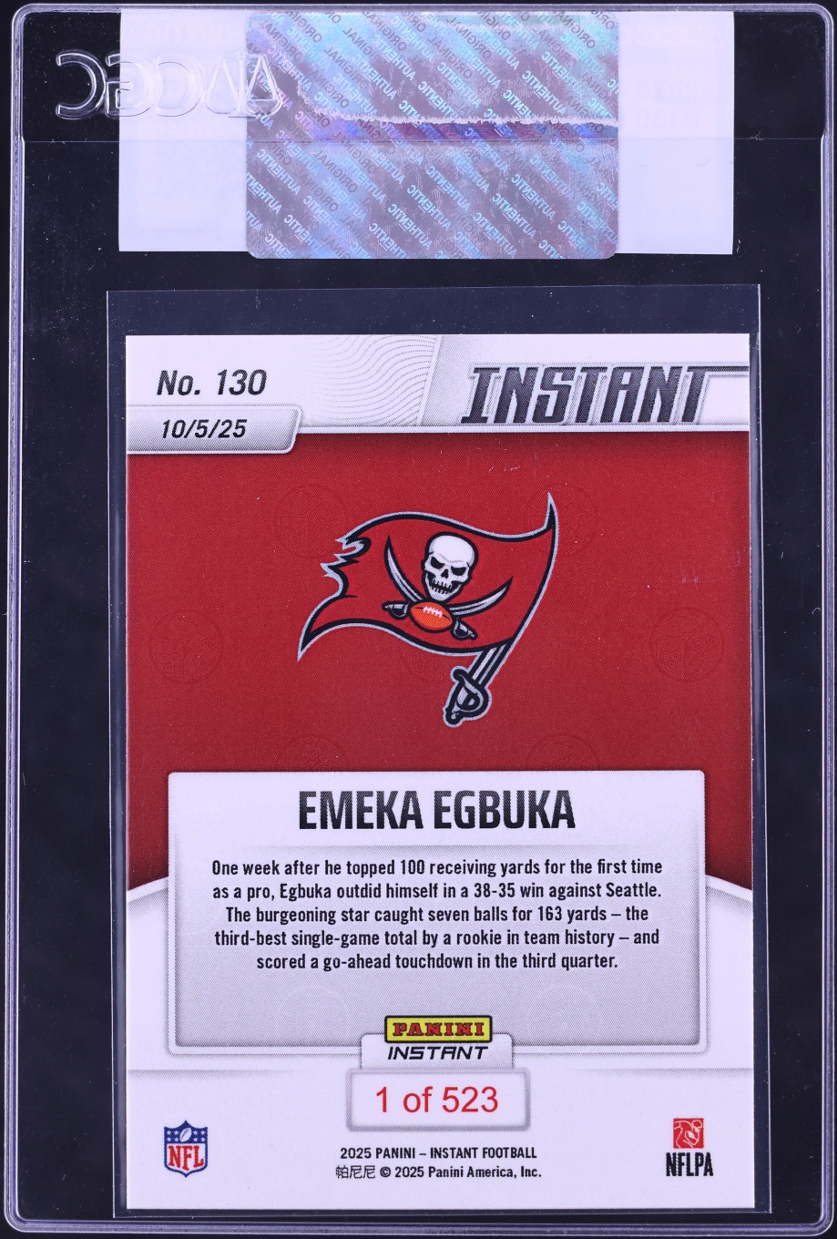 2025 Panini Instant Emeka Egbuka ROOKIE /523 #130 CGC AUTH
