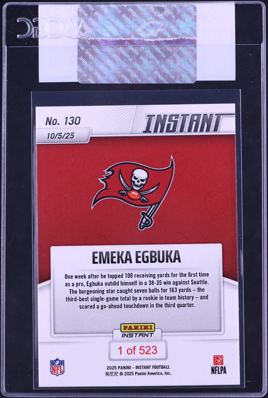 2025 Panini Instant Emeka Egbuka ROOKIE /523 #130 CGC AUTH