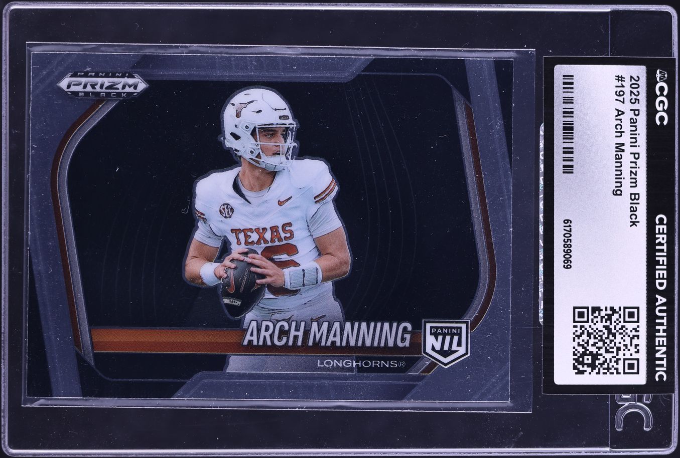 2025 Panini Prizm Black NIL Arch Manning ROOKIE #197 CGC AUTH