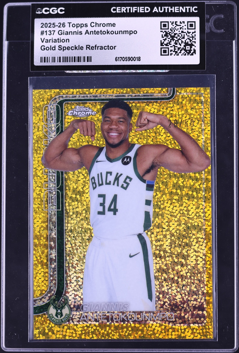 2025 Topps Chrome Variation Gold Speckle Refractor Giannis Antetokounmpo /50 #137 CGC AUTH