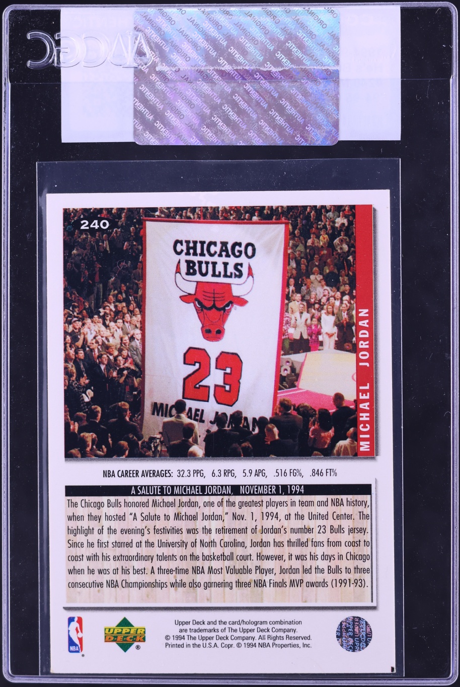 1994 Upper Deck He's Back Reprints '94-95 Collector's Choice Michael Jordan #240 CGC AUTH