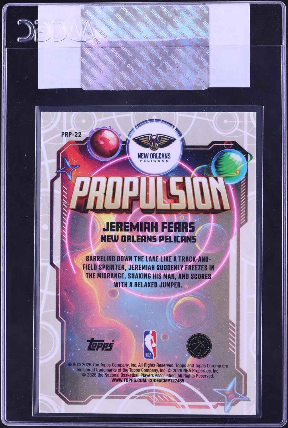 2025 Topps Chrome Cosmic Propulsion Jeremiah Fears ROOKIE #PRP-22 CGC AUTH