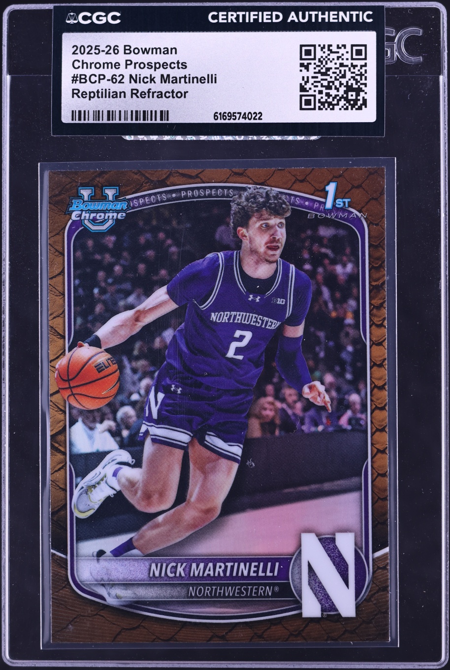 2025 Bowman Chrome University Prospects Reptilian Refractor Nick Martinelli #BCP-62 CGC AUTH