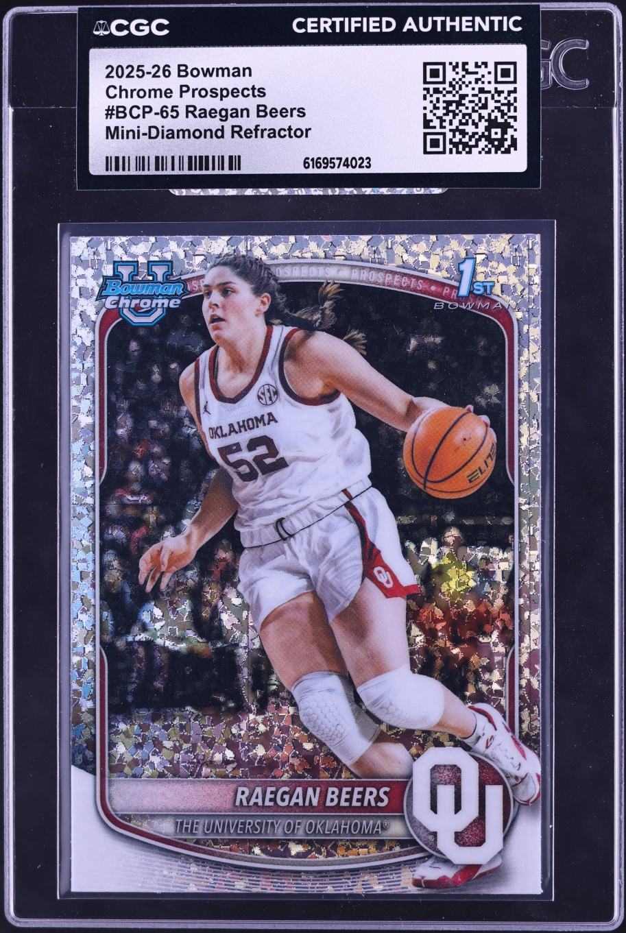 2025 Bowman Chrome University Prospects Mini-Diamond Refractor Raegan Beers #BCP-65 CGC AUTH