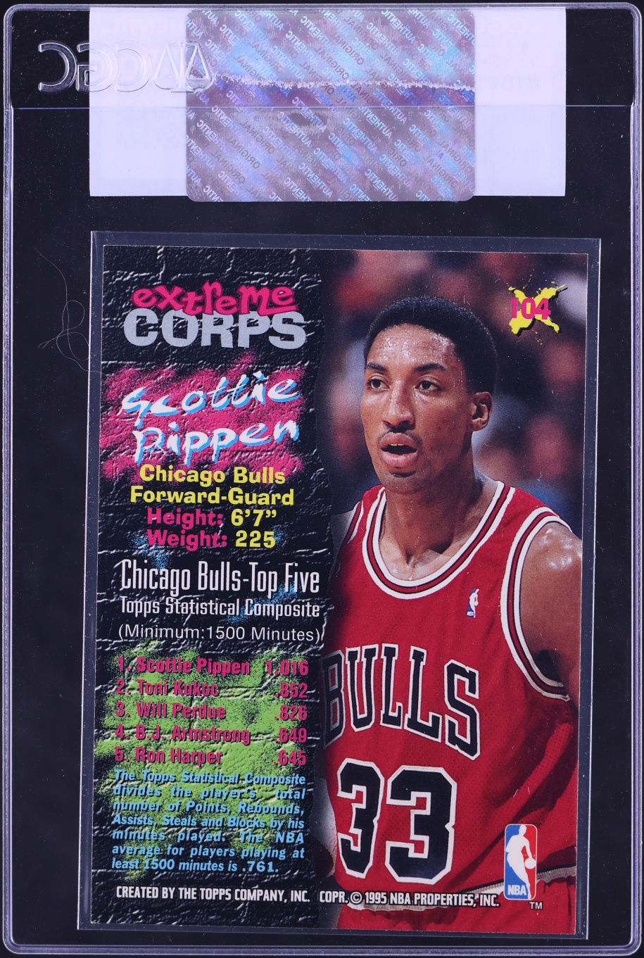 1995 Stadium Club Scottie Pippen #104 CGC AUTH
