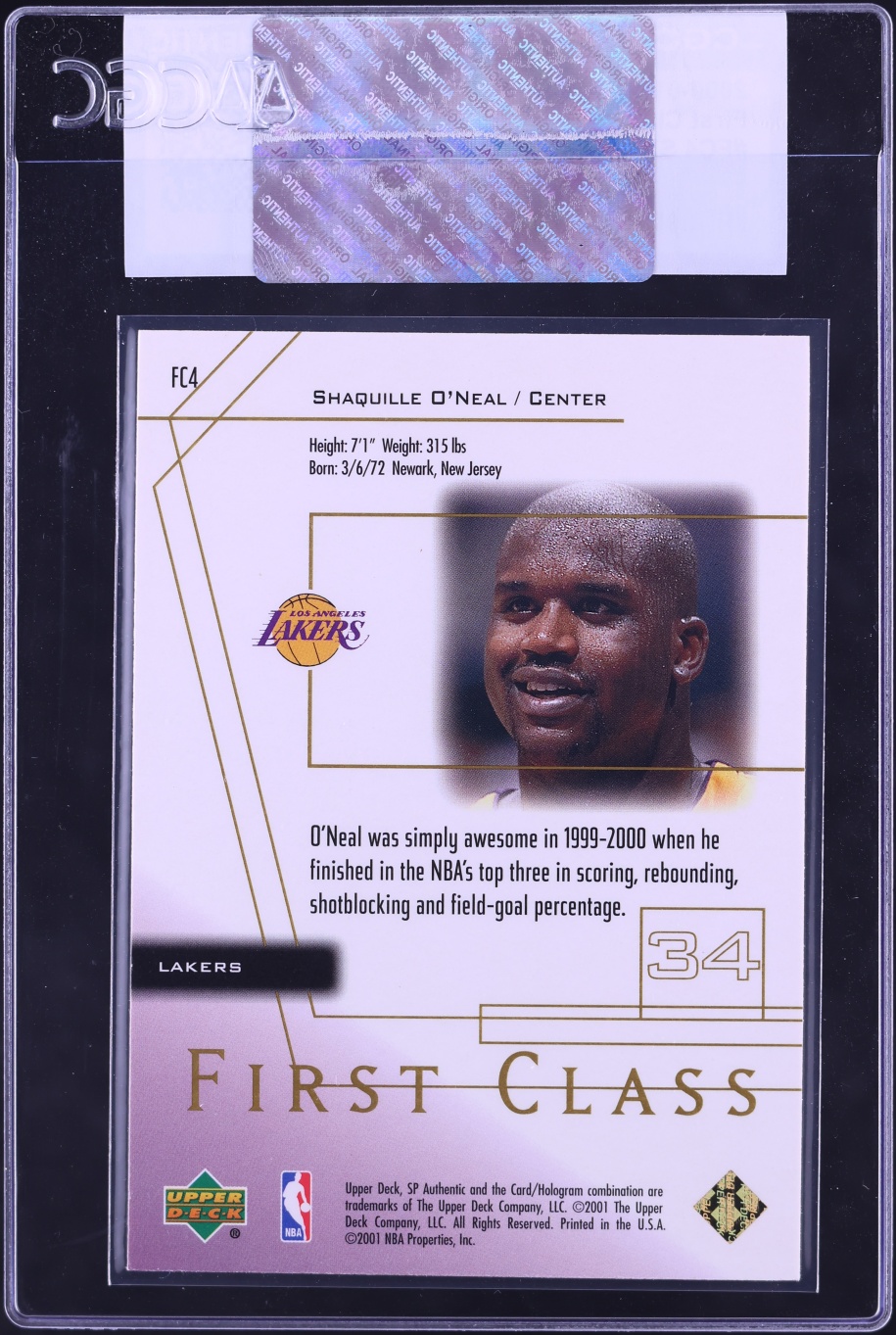 2000 SP Authentic First Class Shaquille O'Neal #FC4 CGC AUTH