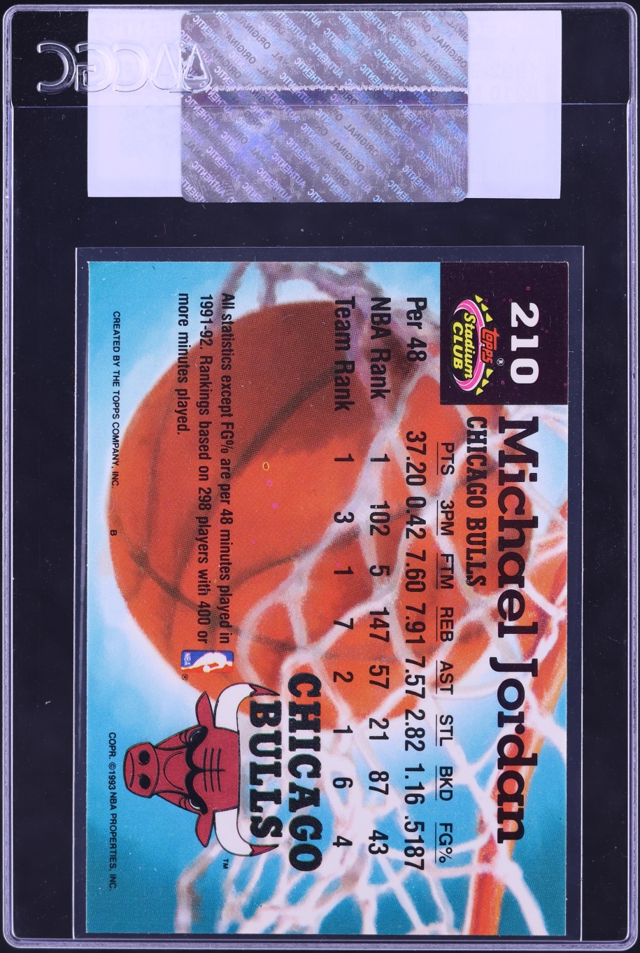 1992 Stadium Club Members Choice Michael Jordan #210 CGC AUTH