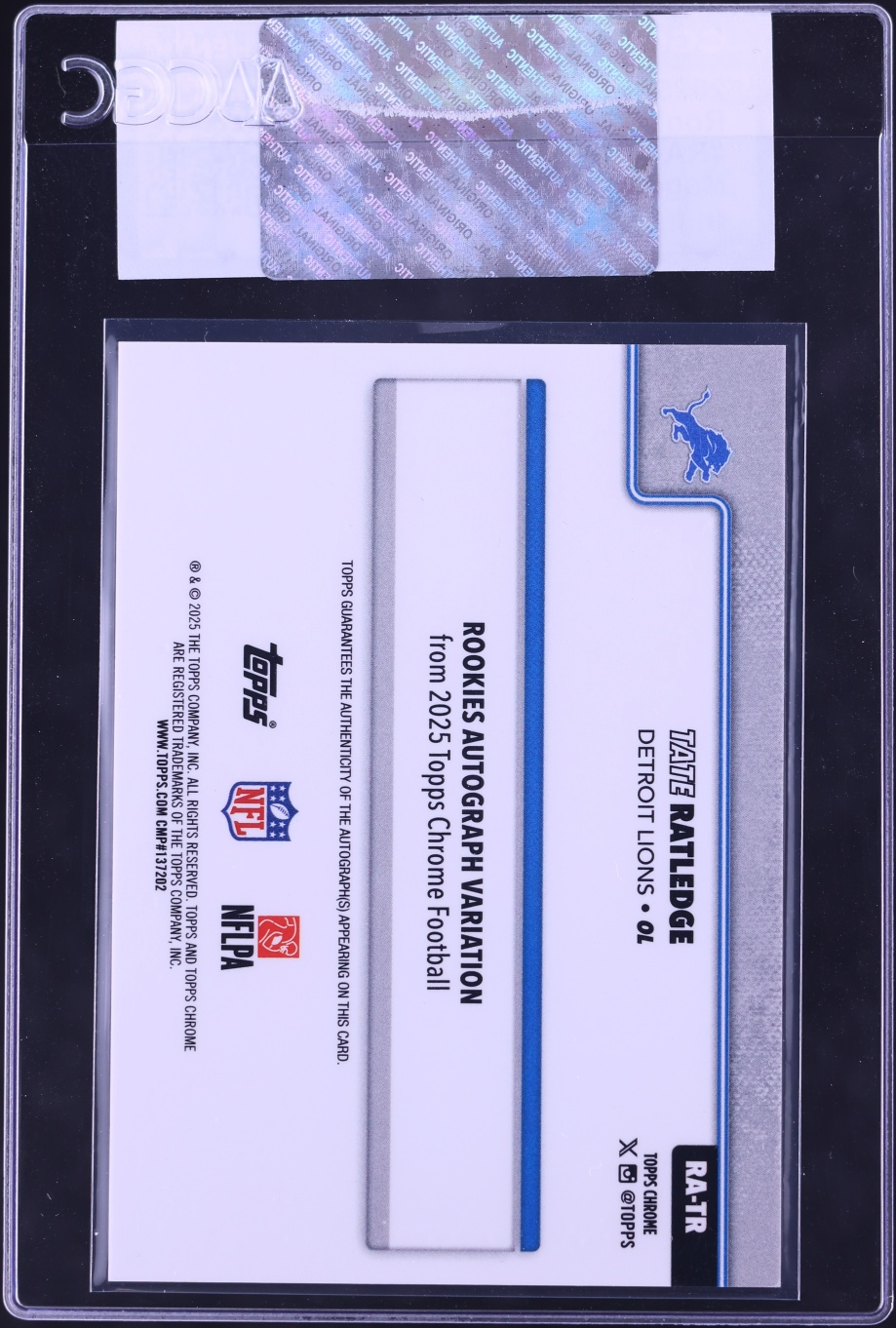 2025 Topps Chrome Magenta Refractor Tate Ratledge ROOKIE AUTO /399 #RA-TR CGC AUTH
